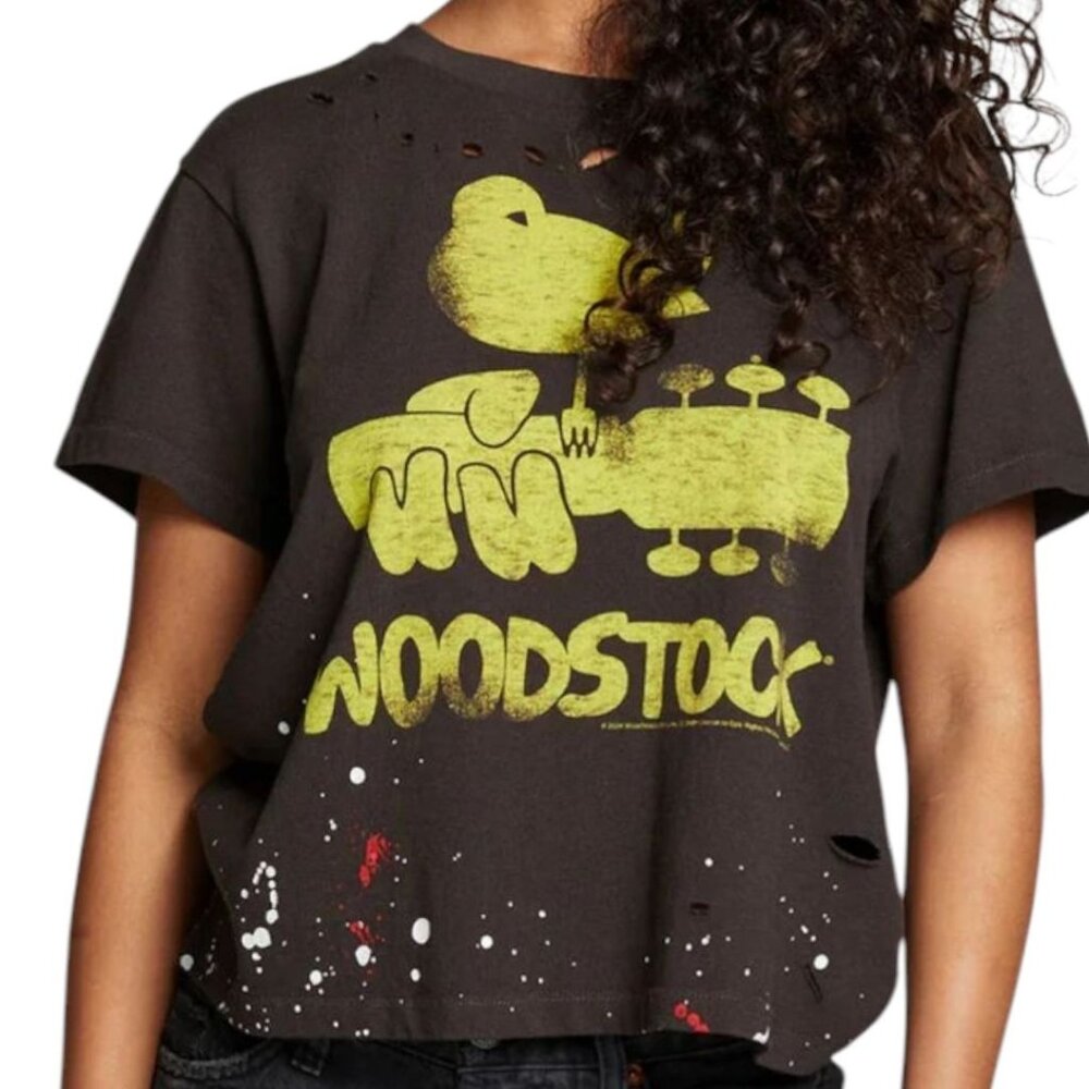Chaser Womens XS Destroyed Paint Splatter Woodstock Short Sleeve Burnout Tshirt‎